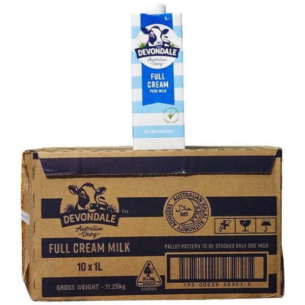 Thùng 10 hộp Sữa tươi Devondale full cream (nguyên kem) 1 lít